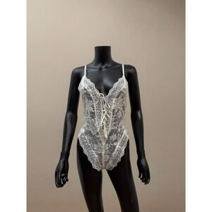 Victoria's Secret‎ White Lace Bodysuit Lingerie One Piece Floral Sheer S